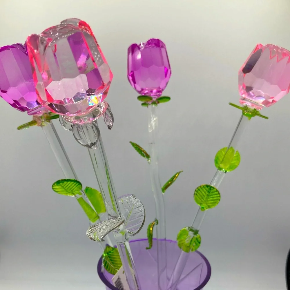Cut Glass Rosebud Stems - Pinks